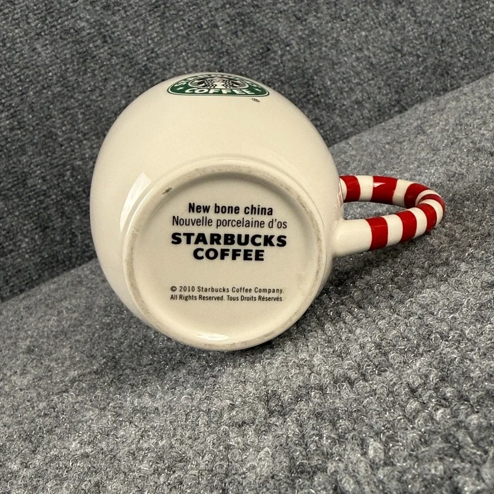 Starbucks 2010 Holiday Candy Cane Handle Mug Snowflake Bone China Retired